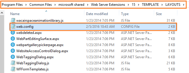 SharePoint Layouts Web Config File