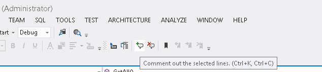 Didn't find the Comment button in Visual Studio