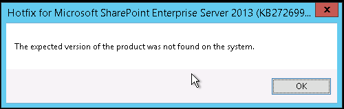The expected version of the product was not found on the system