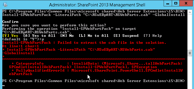 Failed to extract the Reporting Services web part cab file in the solution.