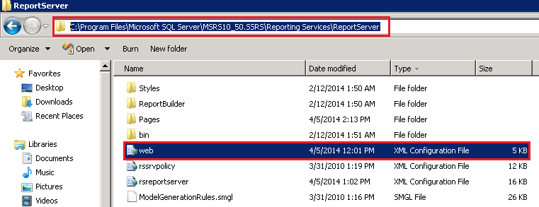 Reporting Service Web.config Path