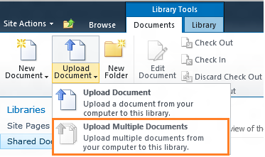 Upload multiple documents option is grayed out in Document Library