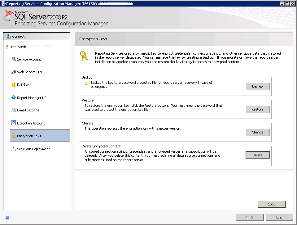 Encryption Keys In SSRS