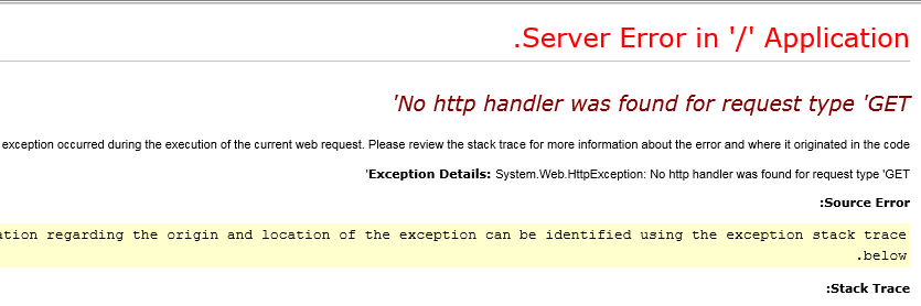 no http handler was found for request type 'get'