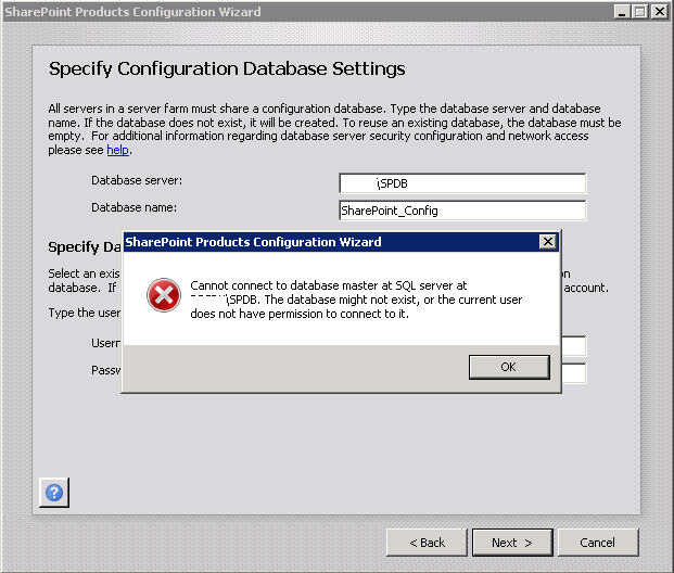 Cannot connect to database master at SQL server SharePoint 2013