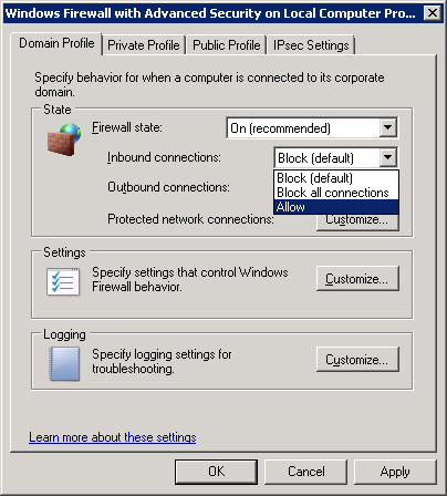 firewall allow inbound connections rules