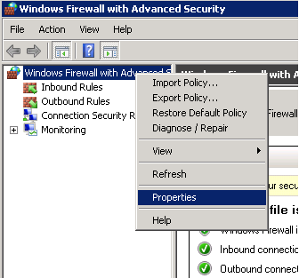 Windows Firewall with Advanced Security properties
