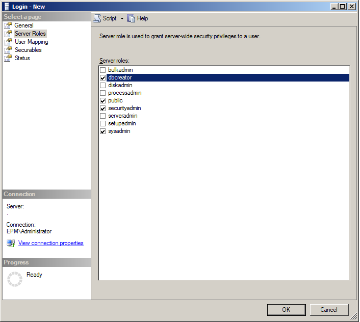 assign server role to sql