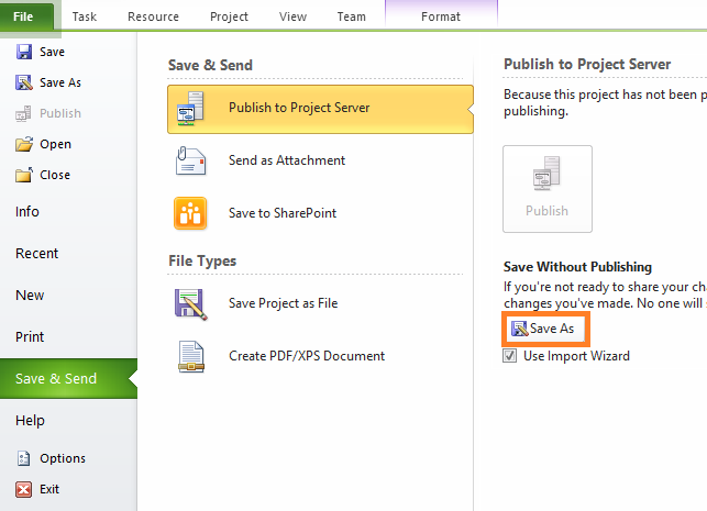 Publish Project using Import Wizard in Project Server