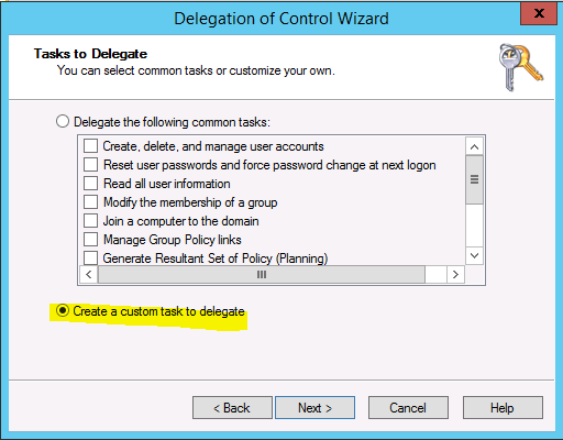 Create custom task to delegate In Windows Server