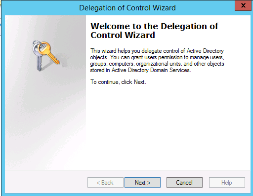 delegation control wizard in Windows Server