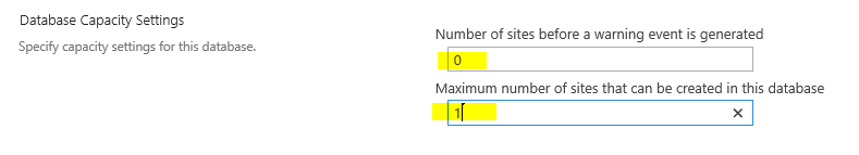 set databse capacit settings