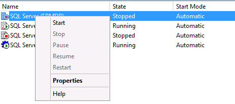 Unable to Start SQL Server Service