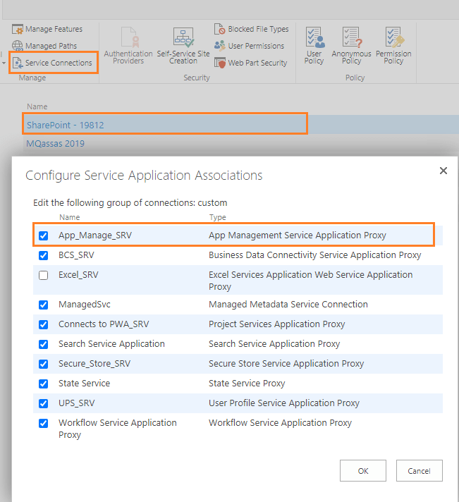 SharePoint Service Connections in Central Administration