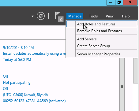 Add role and feature in Windows Server 2016