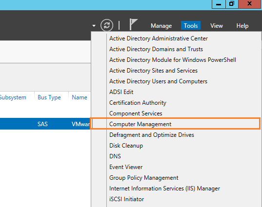 Open Computer Management in Windows Server