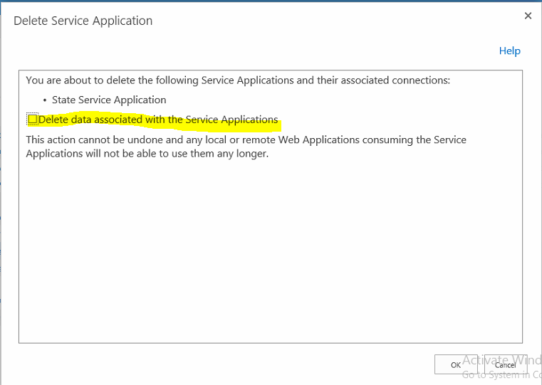 delete data associated with the service application