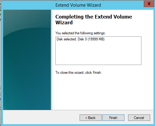 Extend Voulme Wizard completed