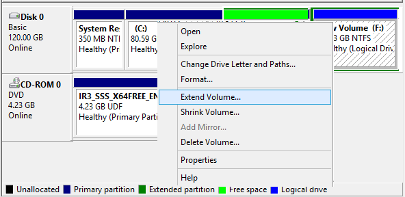 free space beside OS extend volume