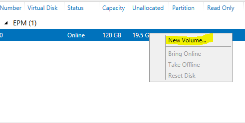 Create a New volume In Windows Server