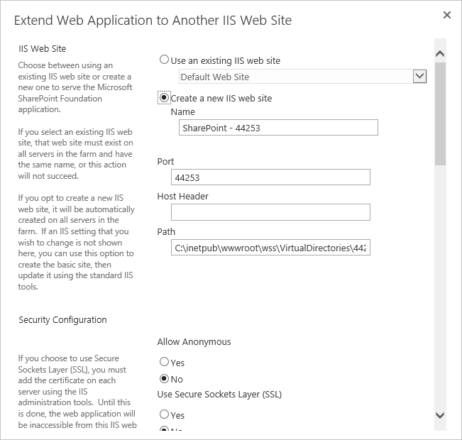 Extend Web Application SharePoint 2016