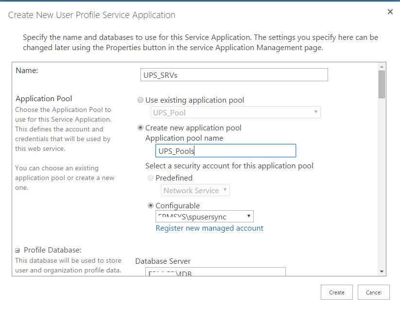 Create a new User Profile Synchronization Service