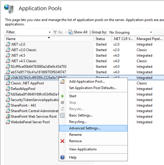 App pool - Advanced Settings