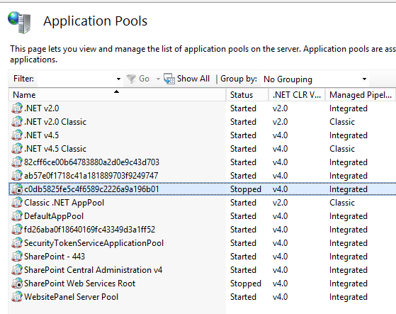 SharePoint Application pool List in IIS Manager