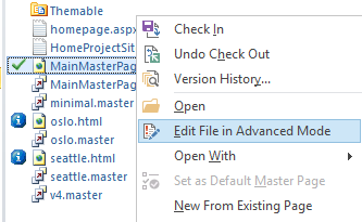 Edit file in advanced mode in SharePoint Designer 2013