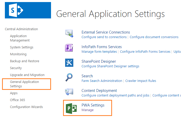 General Application Settings - Manage PWA Settings