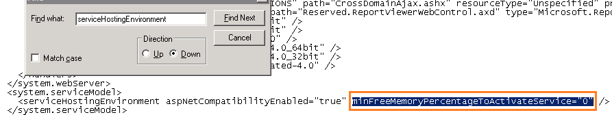  Set the min Free Memory Percentage on the web.config