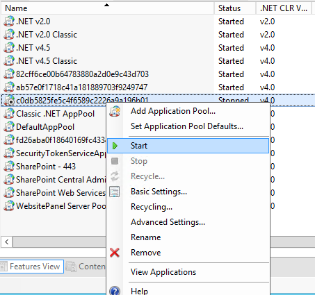 Start App pool in IIS Manager