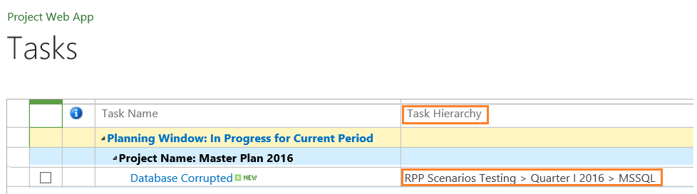 Display Task Hierarchy in Project Server 2016