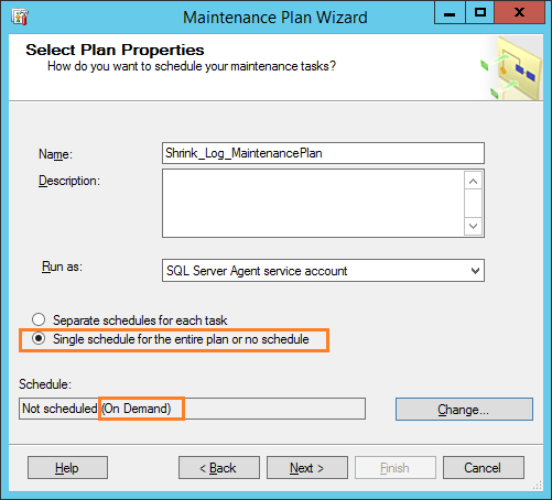 maintenance plan properties