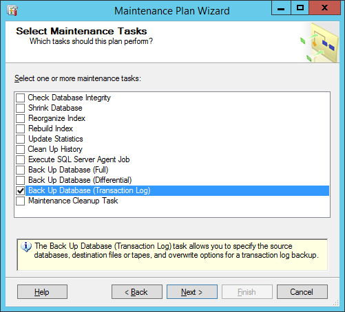 SharePoint Config database Log back up maintenance plan - Tasks