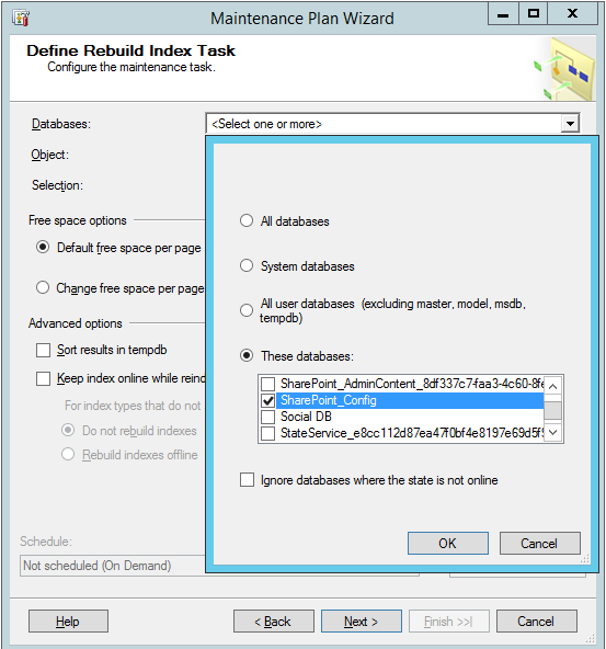 select database to rebuild index