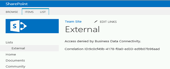 Access Denied by Business Data Connectivity