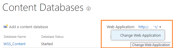 Change web application - Manage content database in SharePoint