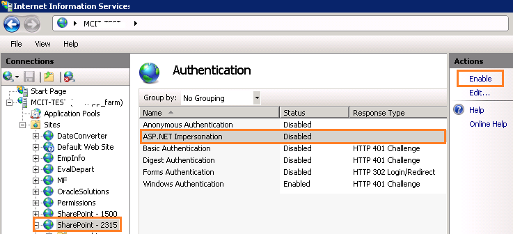 Disable ASP.Net Impersonation in IIS