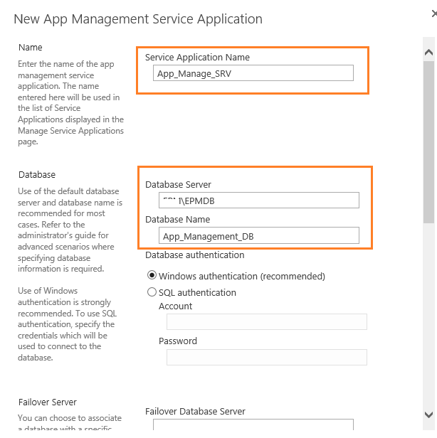 create a new App Management Service SharePoint 2016