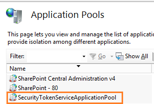 Start Security Token Service Application Pool