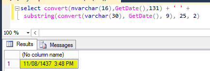 Format date with AM PM and without second in SQL Server