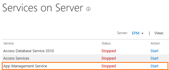 App Management Service Application is stopped