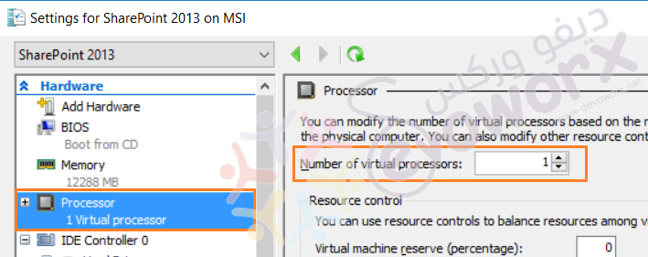 Set Virtual Processor's Settings for SharePoint on Hyper-V