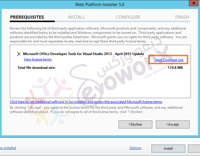 install office devloper tools for visual studio community 2013 - direct link