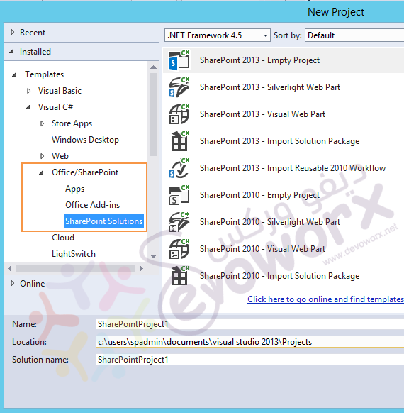 install Office SharePoint Template in visual studio community 2013