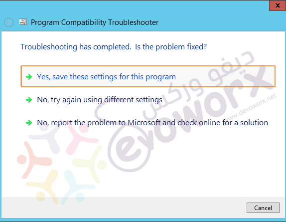 Program Compatibility Troubleshooter - yes, save these settings