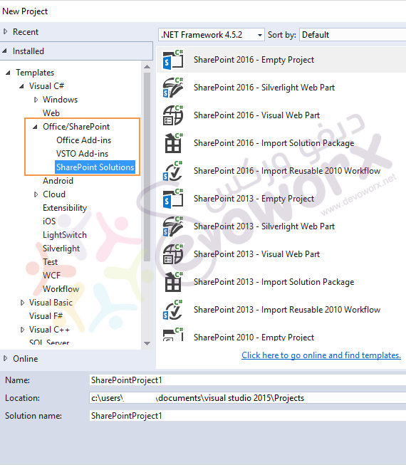 SharePoint office tool template for visual studio 2015