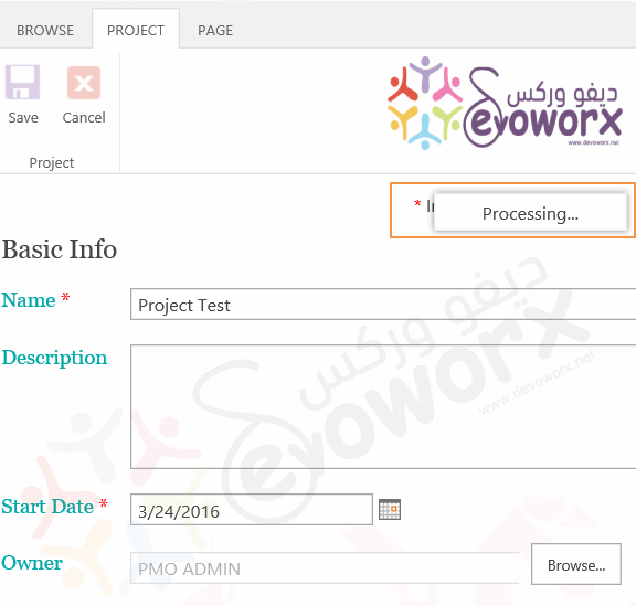 save new project processing step