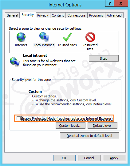 Enable Protected Mode in Internet Explorer